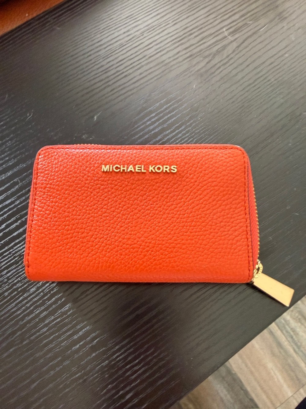 Michael Kors Bright Orange Pebbled Leather Zip-Around Wallet